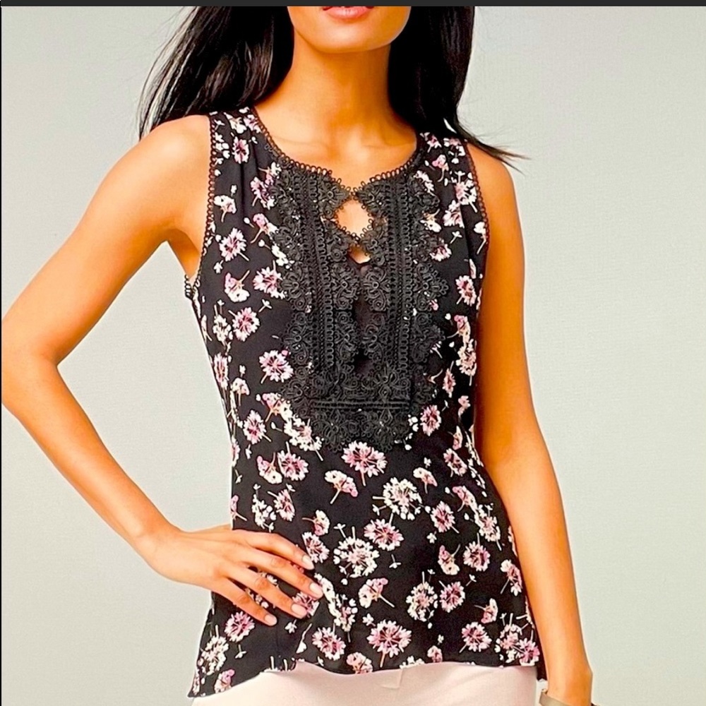 WHBM Black and Purple Floral Shirt
